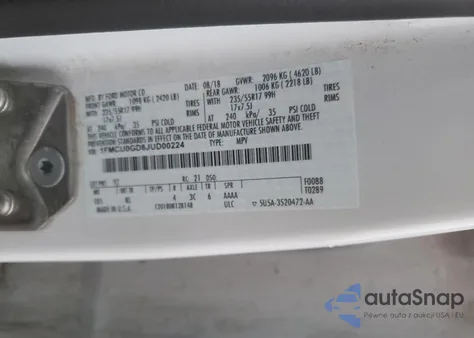 2018 Ford Escape Se из США, поврежденный, VIN 1FMCU0GD8JUD00224